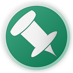 Peeree Logo, mit einer weißen Nadel auf rundem grasgrünem Hintergrund